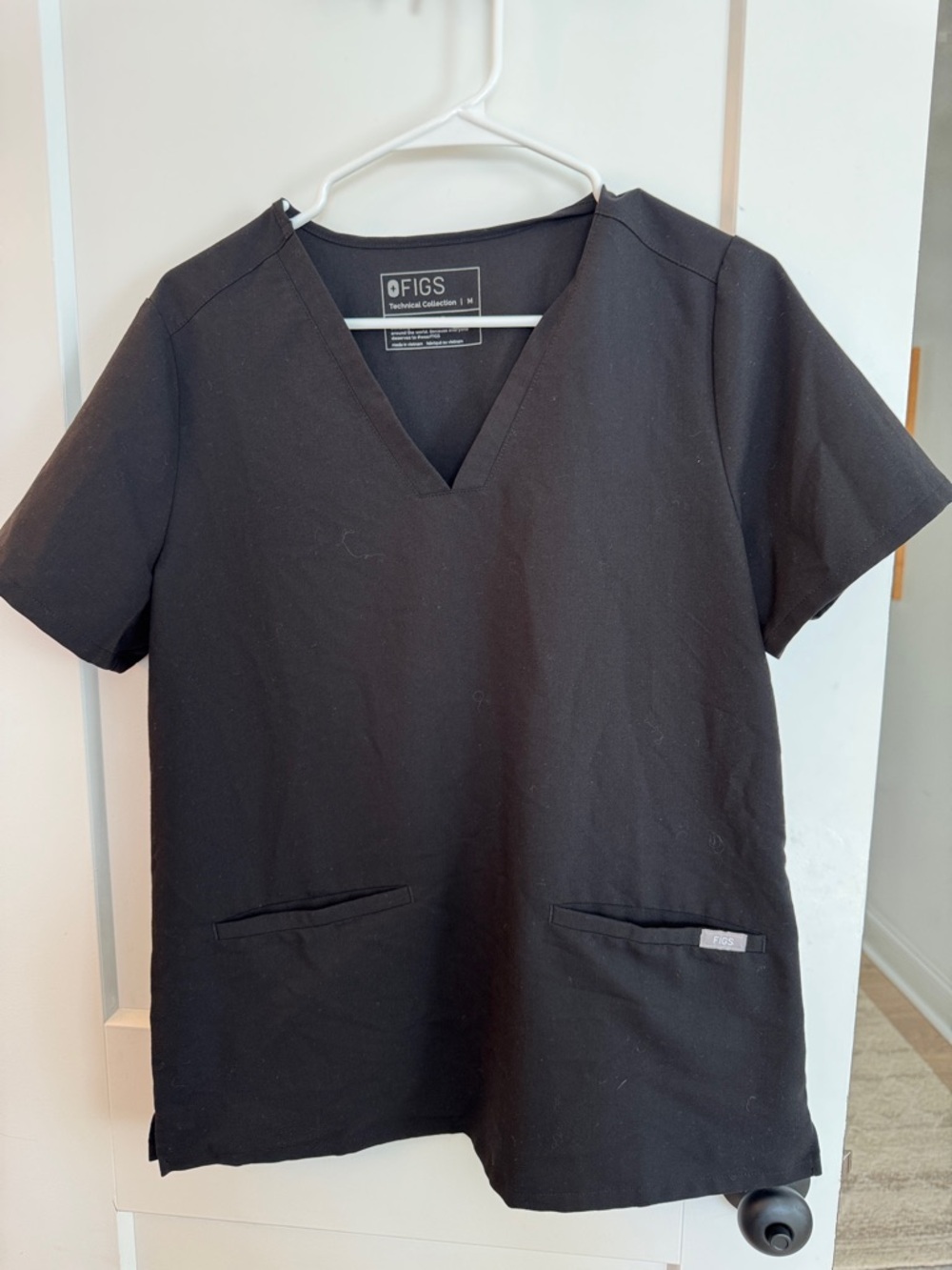 Figs Black V-Neck Medical Scrub Top